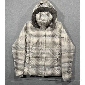 Columbia‎ Puffer Jacket Hooded Faux Fur Trim Plaid Winter Coat Women's L